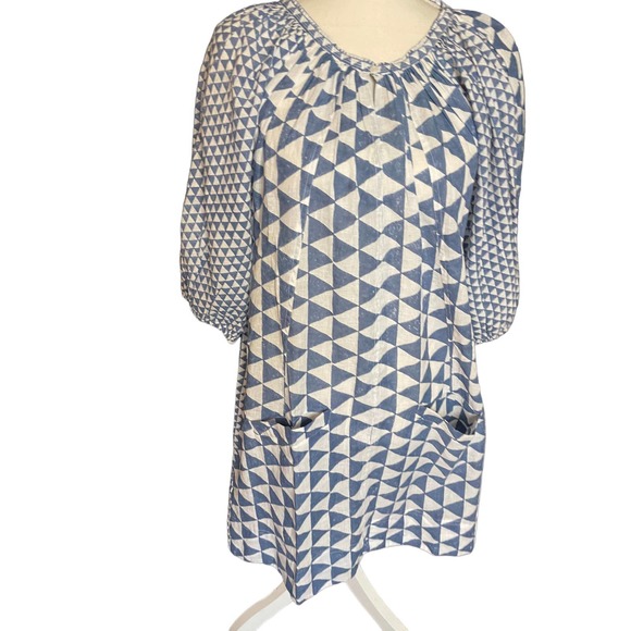 NWT Nymane Womens Block Printed Shift Dress Short Sleeve Pockets Size S Blue - Picture 9 of 11